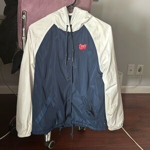 Obey blue with white sleeves windbreaker jacket with hood size medium